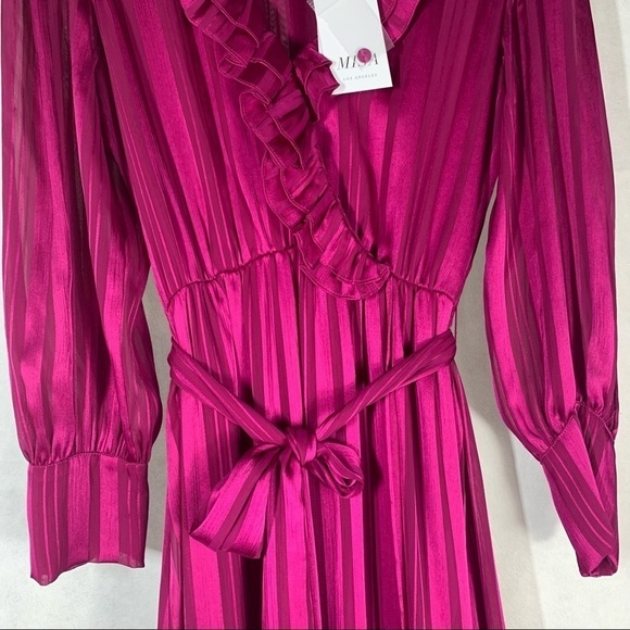 Misa  Gabriela Fuschia Striped Chiffon Midi Dress Size Small - Picture 12 of 16
